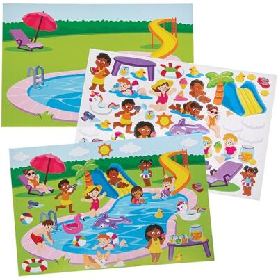 Baker Ross FN421 Scènes autocollantes pour fête à la piscine Lot de 4, créez vos propres scènes autocollantes pour enfants, autocollants réutilisables Baker Ross FN421 Scènes autocollantes pour fête à la piscine Lot de 4, créez vos propres scènes autocollantes pour enfants, autocollants réutilisables