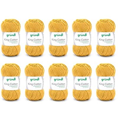 Gründl King Cotton Fil à tricoter et crochet doux et volumineux 55% polyacrylique et 45% coton 50 g/78 m Épaisseur des aiguilles : 6-7 10 x 50 g Or Gründl King Cotton Fil à tricoter et crochet doux et volumineux 55% polyacrylique et 45% coton 50 g/78 m Épaisseur des aiguilles : 6-7 10 x 50 g Or