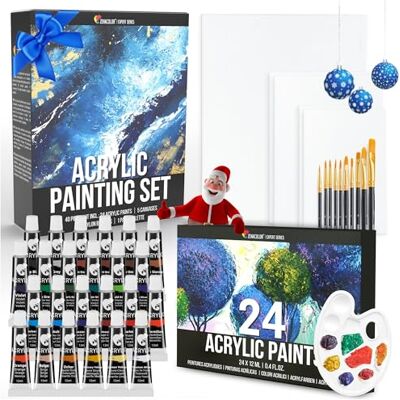 Zenacolor Lot de 40 peintures acryliques Kit de démarrage de peinture acrylique de 24 x 12 ml Avec 5 toiles, 10 pinceaux, 1 palette Kit de peinture acrylique pour artistes Mallette de Zenacolor Lot de 40 peintures acryliques Kit de démarrage de peinture acrylique de 24 x 12 ml Avec 5 toiles, 10 pinceaux, 1 palette Kit de peinture acrylique pour artistes Mallette de