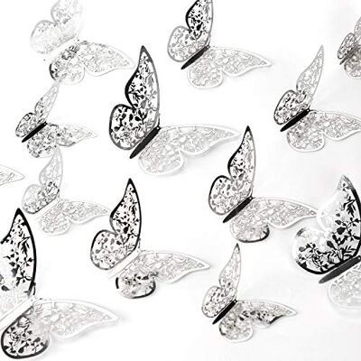 AIEX 24pcs Ornements De Papillons 3D Autocollants Amovibles Vifs avec 3 Tailles Différentes (Argent) AIEX 24pcs Ornements De Papillons 3D Autocollants Amovibles Vifs avec 3 Tailles Différentes (Argent)