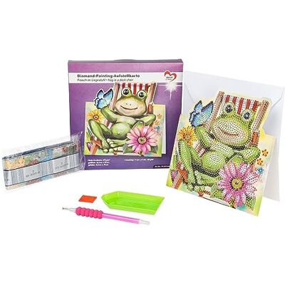 Ideen mit Herz Diamond Painting Carte de montage 370 g/m² 16,3 cm x 16 cm avec enveloppe et outil Motif grenouille sur chaise longue Ideen mit Herz Diamond Painting Carte de montage 370 g/m² 16,3 cm x 16 cm avec enveloppe et outil Motif grenouille sur chaise longue