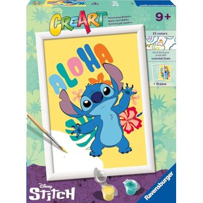 Ravensburger CreArt Série D : Stitch Disney, kit de peinture par numéro, comprend un tableau pré-imprimé, un pinceau, des peintures et des accessoires, un jeu créatif pour garçons et filles Ravensburger CreArt Série D : Stitch Disney, kit de peinture par numéro, comprend un tableau pré-imprimé, un pinceau, des peintures et des accessoires, un jeu créatif pour garçons et filles