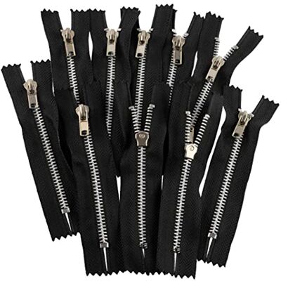 AERZETIX C61499-Lot de 10 fermetures éclair n°4 non séparable 10 cm en métal finition aluminium couleur noire curseur pour maroquinerie décoration couture jean jupe robe pantalon court AERZETIX C61499-Lot de 10 fermetures éclair n°4 non séparable 10 cm en métal finition aluminium couleur noire curseur pour maroquinerie décoration couture jean jupe robe pantalon court