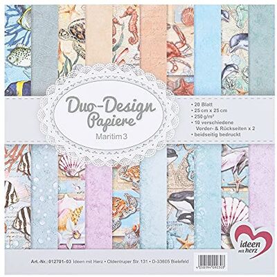 Ideen mit Herz Lot de 20 feuilles de papier design Duo pour travaux manuels, 25 x 25 cm, 250 g/m², imprimé des deux côtés, idéal pour le scrapbooking (maritime 03) Ideen mit Herz Lot de 20 feuilles de papier design Duo pour travaux manuels, 25 x 25 cm, 250 g/m², imprimé des deux côtés, idéal pour le scrapbooking (maritime 03)