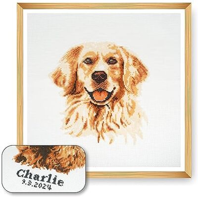 Trimits Grand kit de point de croix personnalisé pour adultes débutants, décoration murale pour amoureux des animaux, propriétaires de chiens, 11 points, 36 x 36 cm, Golden Retriever cadre non inclus Trimits Grand kit de point de croix personnalisé pour adultes débutants, décoration murale pour amoureux des animaux, propriétaires de chiens, 11 points, 36 x 36 cm, Golden Retriever cadre non inclus