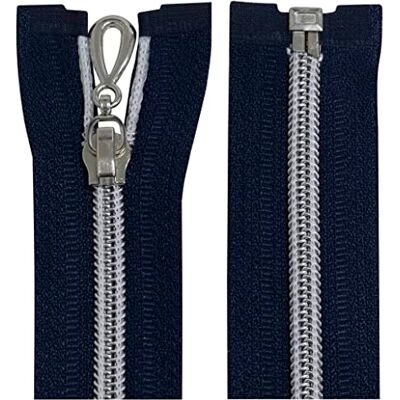 AERZETIX C64105 Lot de 2 fermetures éclair spirale N° 5 séparables 80 cm autobloquantes Tressage nylon argenté curseur métallique Couleur bleu foncé Mercerie AERZETIX C64105 Lot de 2 fermetures éclair spirale N° 5 séparables 80 cm autobloquantes Tressage nylon argenté curseur métallique Couleur bleu foncé Mercerie