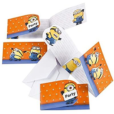 amscan Invitations et enveloppes Minions – 6 cartes d'invitation jaune vif de dessin animé – Occasion d'anniversaire amscan Invitations et enveloppes Minions – 6 cartes d'invitation jaune vif de dessin animé – Occasion d'anniversaire