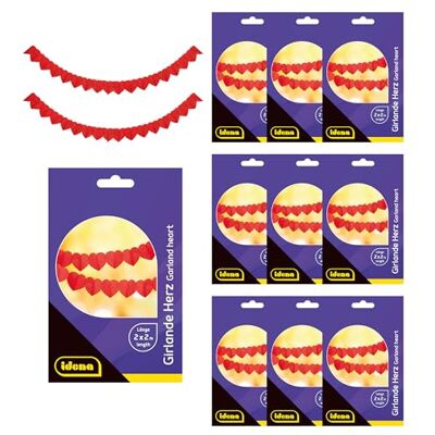 Idena 90253 Lot de 10 guirlandes en papier avec cœurs rouges d'environ 2 m de long Idena 90253 Lot de 10 guirlandes en papier avec cœurs rouges d'environ 2 m de long