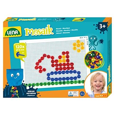 Lena 35627 Kit de jeu de mosaïque avec 120 fiches transparentes Diamètre : 15 mm Jeu de mosaïque pour enfants Kit complet avec plaque enfichable d'environ 28 x 19,5 cm et organiseur Moyen Lena 35627 Kit de jeu de mosaïque avec 120 fiches transparentes Diamètre : 15 mm Jeu de mosaïque pour enfants Kit complet avec plaque enfichable d'environ 28 x 19,5 cm et organiseur Moyen
