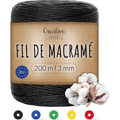 Creative 3mm x 200m Corde Macramé Fil de Coton Noir +/- 0.5 mm d’Épaisseur Ficelle de 15 Plis Cordelette Naturel Cuisine, Jardin, Decoration, Jardinage, Emballage Cadeau, Bricolage Creative 3mm x 200m Corde Macramé Fil de Coton Noir +/- 0.5 mm d’Épaisseur Ficelle de 15 Plis Cordelette Naturel Cuisine, Jardin, Decoration, Jardinage, Emballage Cadeau, Bricolage