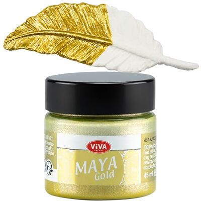 Viva Decor Maya Gold (Or antique,45ml) Couleur métallique peinture brillante pour activité créative peinture acrylique pour bois, carton, béton, papier, toile sur chassis ect… Viva Decor Maya Gold (Or antique,45ml) Couleur métallique peinture brillante pour activité créative peinture acrylique pour bois, carton, béton, papier, toile sur chassis ect…