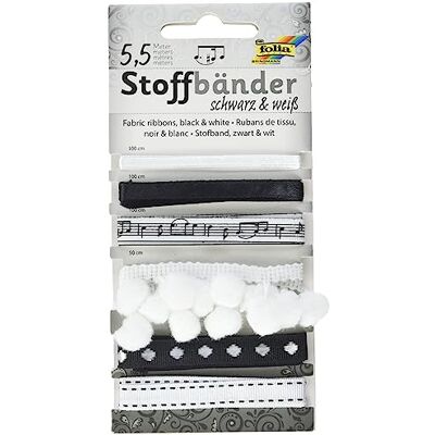 Baker Ross folia 12207 Lot de 6 rubans en tissu Noir/blanc Idéal pour décorer et décorer Baker Ross folia 12207 Lot de 6 rubans en tissu Noir/blanc Idéal pour décorer et décorer