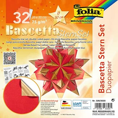 Folia Bascetta – Kit de Bricolage étoile '/Deux couleurs/20 x 20 x 20 cm/Diamètre 30 cm Folia Bascetta – Kit de Bricolage étoile '/Deux couleurs/20 x 20 x 20 cm/Diamètre 30 cm
