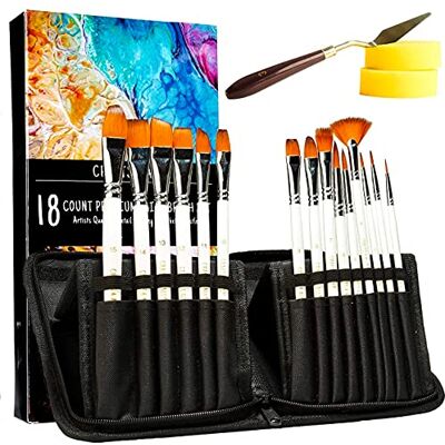 Crafts 4 ALL Lot de 18 pinceaux de peinture d'artiste en poils de nylon de qualité supérieure pour acrylique, aquarelle, décorations de Noël et peinture à l'huile Crafts 4 ALL Lot de 18 pinceaux de peinture d'artiste en poils de nylon de qualité supérieure pour acrylique, aquarelle, décorations de Noël et peinture à l'huile