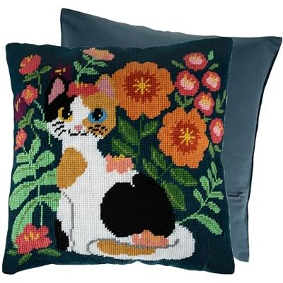 Trimits Kit de coussin au point de croix demi-point de croix, dossier inclus, toile pré-imprimée, fil et aiguille inclus 40 x 40 cm, chat Trimits Kit de coussin au point de croix demi-point de croix, dossier inclus, toile pré-imprimée, fil et aiguille inclus 40 x 40 cm, chat