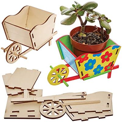 Baker Ross FX584 Kit de pots de fleurs en bois Brouette paquet de 3, Peignez votre propre pot de fleurs Baker Ross FX584 Kit de pots de fleurs en bois Brouette paquet de 3, Peignez votre propre pot de fleurs
