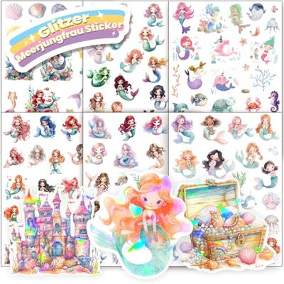 Hongma Lot de 6 autocollants à paillettes sirène avec effet pailleté Plus de 150 motifs Autocollants holographiques pour enfants et filles Scrapbooking Album photo Cadeaux (non Hongma Lot de 6 autocollants à paillettes sirène avec effet pailleté Plus de 150 motifs Autocollants holographiques pour enfants et filles Scrapbooking Album photo Cadeaux (non