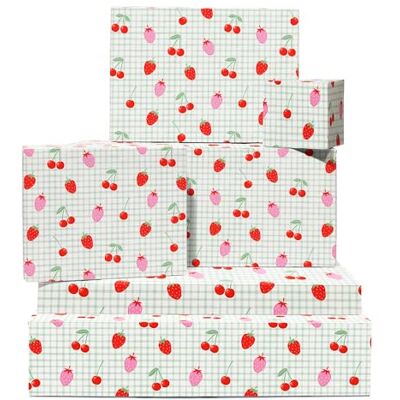 Central 23 Papier d'emballage cadeau pour fille Fraise et cerise 6 feuilles de papier cadeau pour femme Impression à carreaux Pour anniversaire, enterrement de vie de jeune fille, anniversaire - Central 23 Papier d'emballage cadeau pour fille Fraise et cerise 6 feuilles de papier cadeau pour femme Impression à carreaux Pour anniversaire, enterrement de vie de jeune fille, anniversaire -