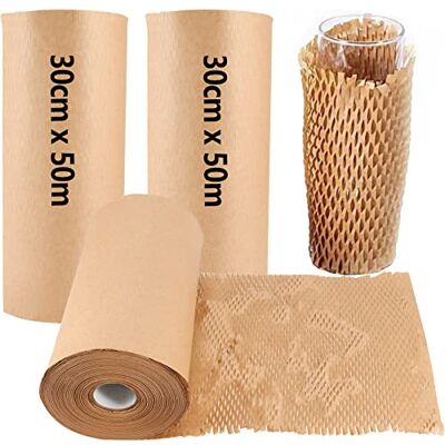 ZEONHEI Lot de 2 rouleaux de papier d'emballage en nid d'abeille 30 cm x 50 m ZEONHEI Lot de 2 rouleaux de papier d'emballage en nid d'abeille 30 cm x 50 m