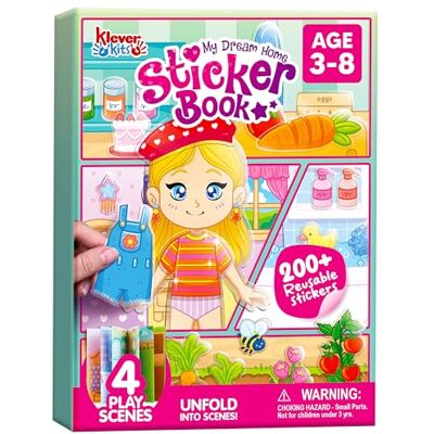 Klever Kits Livre d'autocollants 3D réutilisables pour enfants, portable, imperméable, convient aux enfants de 2, 3, 4, 5, 6 ans Klever Kits Livre d'autocollants 3D réutilisables pour enfants, portable, imperméable, convient aux enfants de 2, 3, 4, 5, 6 ans