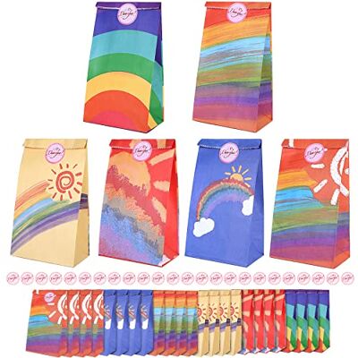 Romon Lot de 24 petits sacs cadeaux multicolores en papier kraft pour anniversaire d'enfant avec 24 autocollants, sacs en papier kraft arc-en-ciel pour emballage de cadeaux, cadeaux, fêtes, Romon Lot de 24 petits sacs cadeaux multicolores en papier kraft pour anniversaire d'enfant avec 24 autocollants, sacs en papier kraft arc-en-ciel pour emballage de cadeaux, cadeaux, fêtes,