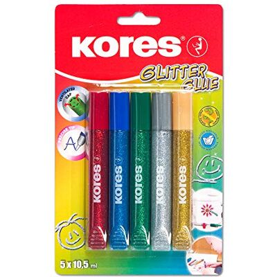 Kores Stylo de Colle à Paillettes pour Enfants, Sûr et Non Toxique pour les Arts et le Bricolage, Pointe Précise, Paquet de 5 Couleurs x 10,5ml Kores Stylo de Colle à Paillettes pour Enfants, Sûr et Non Toxique pour les Arts et le Bricolage, Pointe Précise, Paquet de 5 Couleurs x 10,5ml