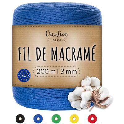 Creative 3mm x 200m Corde Macramé Bleu Fil de Coton et Polyester +/- 0.5 mm d’Épaisseur Ficelle Cordelette Naturel Cuisine Jardin Decoration Jardinage Emballage Cadeau Bricolage Creative 3mm x 200m Corde Macramé Bleu Fil de Coton et Polyester +/- 0.5 mm d’Épaisseur Ficelle Cordelette Naturel Cuisine Jardin Decoration Jardinage Emballage Cadeau Bricolage