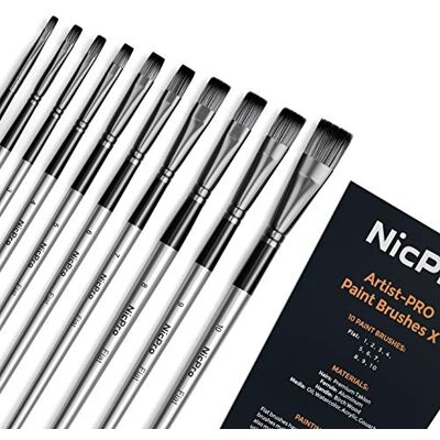 Nicpro Lot de 10 pinceaux plats pour peinture acrylique, aquarelle, huile, gouache, artisanat détaillé, visage, corps, peinture pour enfants et adultes Nicpro Lot de 10 pinceaux plats pour peinture acrylique, aquarelle, huile, gouache, artisanat détaillé, visage, corps, peinture pour enfants et adultes