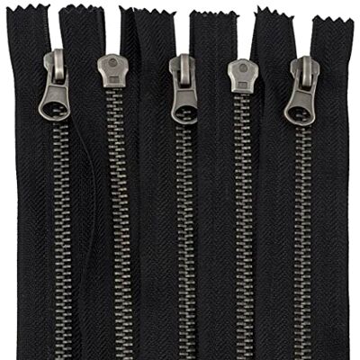 AERZETIX C61536 Lot de 5 fermetures éclair n° 5 non séparables 20 cm en métal vintage Languette décorative Couleur noire Curseur pour maroquinerie, jeans, jupes, mercerie AERZETIX C61536 Lot de 5 fermetures éclair n° 5 non séparables 20 cm en métal vintage Languette décorative Couleur noire Curseur pour maroquinerie, jeans, jupes, mercerie