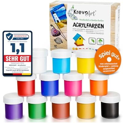 ART Lot de 12 peintures acryliques résistantes à l'eau, 20 ml chacune, pour papier, pierre, bois, argile, plâtre, toile ART Lot de 12 peintures acryliques résistantes à l'eau, 20 ml chacune, pour papier, pierre, bois, argile, plâtre, toile