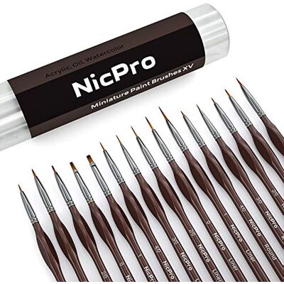 Nicpro Lot de 15 petits pinceaux miniatures pour peinture acrylique, aquarelle, huile et peinture par numéro, figurine, artisanat – avec support Nicpro Lot de 15 petits pinceaux miniatures pour peinture acrylique, aquarelle, huile et peinture par numéro, figurine, artisanat – avec support
