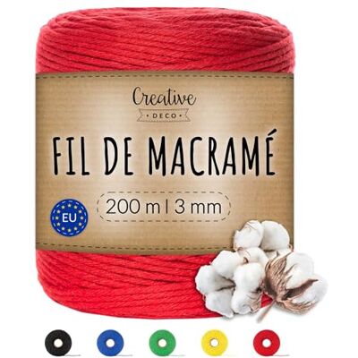 Creative 3mm x 200m Corde Macramé Rouge Fil de Coton et Polyester +/- 0.5 mm d’Épaisseur Ficelle Cordelette Naturel Cuisine Jardin Decoration Jardinage Emballage Cadeau Bricolage Creative 3mm x 200m Corde Macramé Rouge Fil de Coton et Polyester +/- 0.5 mm d’Épaisseur Ficelle Cordelette Naturel Cuisine Jardin Decoration Jardinage Emballage Cadeau Bricolage