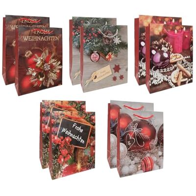Idena 30517-10 – Lot de 10 sacs cadeaux de Noël de 18 x 23 x 8 cm, sacs en papier dans 5 motifs de Noël Idena 30517-10 – Lot de 10 sacs cadeaux de Noël de 18 x 23 x 8 cm, sacs en papier dans 5 motifs de Noël