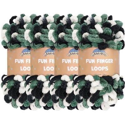BambooMN JubileeYarn Lot de 4 écheveaux de fil à boucles de doigts en polyester Jumbo 100 g/écheveau Blanc Noir Vert BambooMN JubileeYarn Lot de 4 écheveaux de fil à boucles de doigts en polyester Jumbo 100 g/écheveau Blanc Noir Vert