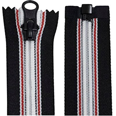 AERZETIX C64042 Lot de 2 Fermetures à glissière spirales N°5 75cm autobloquantes séparables poignée décorative en métal couleur noir blanc rouge maille nylon curseur mercerie AERZETIX C64042 Lot de 2 Fermetures à glissière spirales N°5 75cm autobloquantes séparables poignée décorative en métal couleur noir blanc rouge maille nylon curseur mercerie