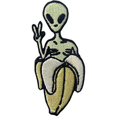 ZEGIN Patch brodé en forme de Alien de Banane, à coudre ou à coller avec fer à repasser ZEGIN Patch brodé en forme de Alien de Banane, à coudre ou à coller avec fer à repasser