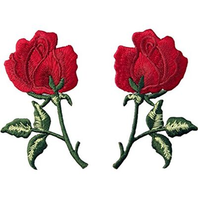 ZEGIN Patch brodé en forme de Fleurs rétro, Boho Rose Rouge, à coudre ou à coller avec fer à repasser ZEGIN Patch brodé en forme de Fleurs rétro, Boho Rose Rouge, à coudre ou à coller avec fer à repasser