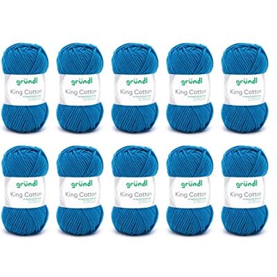 Gründl King Cotton (fil à tricoter et à crocheter doux et volumineux en 55% polyacrylique et 45% coton, 50 g / 78 m, taille des aiguilles : 6-7, 10 x 50 g), bleu moyen Gründl King Cotton (fil à tricoter et à crocheter doux et volumineux en 55% polyacrylique et 45% coton, 50 g / 78 m, taille des aiguilles : 6-7, 10 x 50 g), bleu moyen