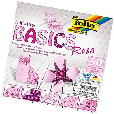Folia Bringmann Feuilles pour Pliage Basics, 80 g/m², 50 Feuilles Assorties, avec 5 Motifs différents, Rosa, 15 x 15 cm Folia Bringmann Feuilles pour Pliage Basics, 80 g/m², 50 Feuilles Assorties, avec 5 Motifs différents, Rosa, 15 x 15 cm
