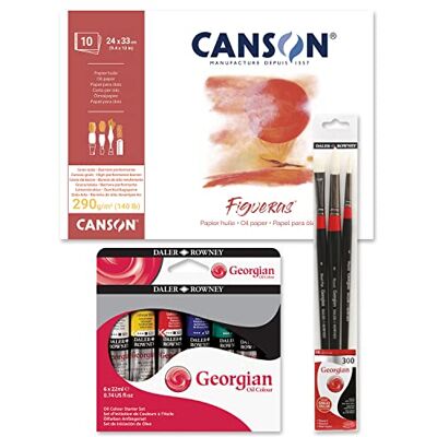 OFITURIA Kit Bloc Canson Figueras Entoilé avec 10 feuilles de 290 g leo Starter Georgian avec 6 tubes de peinture de 22 ml et lot de 3 pinceaux Georgian à long manche idéal pour le luo OFITURIA Kit Bloc Canson Figueras Entoilé avec 10 feuilles de 290 g leo Starter Georgian avec 6 tubes de peinture de 22 ml et lot de 3 pinceaux Georgian à long manche idéal pour le luo