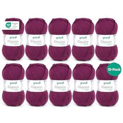 Gründl Classico Lot de 10 pelotes de laine à tricoter 50% laine vierge (mérinos) et 50% polyacrylique, 50 g/120 m, taille des aiguilles : 3,5 à 4,5, bordeaux Gründl Classico Lot de 10 pelotes de laine à tricoter 50% laine vierge (mérinos) et 50% polyacrylique, 50 g/120 m, taille des aiguilles : 3,5 à 4,5, bordeaux