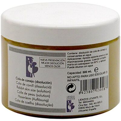 Lienzos Levante 0360324001 Colle Peau de Lapin en Pot de 500 ML Lienzos Levante 0360324001 Colle Peau de Lapin en Pot de 500 ML