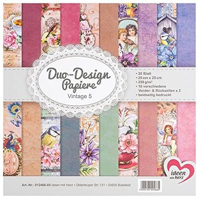 Ideen mit Herz Duo-Design Bloc de 20 feuilles de papier artisanal 25 x 25 cm 250 g/m² Imprimés des deux côtés Papier design Idéal pour le scrapbooking, l'artisanat (vintage 05) Ideen mit Herz Duo-Design Bloc de 20 feuilles de papier artisanal 25 x 25 cm 250 g/m² Imprimés des deux côtés Papier design Idéal pour le scrapbooking, l'artisanat (vintage 05)