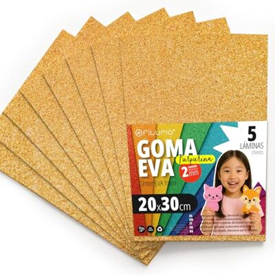 OFITURIA Lot de 5 feuilles de mousse EVA avec paillettes pour travaux manuels, projets scolaires, art décoratif, scrapbooking 20 x 30 cm (doré pailleté) OFITURIA Lot de 5 feuilles de mousse EVA avec paillettes pour travaux manuels, projets scolaires, art décoratif, scrapbooking 20 x 30 cm (doré pailleté)