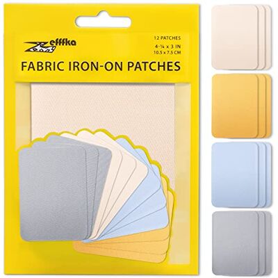 ZEFFFKA Lot de 12 patchs thermocollants en tissu de qualité supérieure à l'intérieur et à l'extérieur Colle la plus forte 100% coton Bleu, gris, beige, marron Taille : 7,6 x 10,5 cm ZEFFFKA Lot de 12 patchs thermocollants en tissu de qualité supérieure à l'intérieur et à l'extérieur Colle la plus forte 100% coton Bleu, gris, beige, marron Taille : 7,6 x 10,5 cm