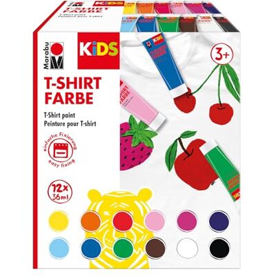 Marabu 0308000000011 Kids T-Shirt Farbe, Peinture sur Tissu pour la création de Textiles, 12 x 36 ML, résistant au Lavage après Fixation jusqu'à 60 °C, pour Enfants à partir de 3 Ans Marabu 0308000000011 Kids T-Shirt Farbe, Peinture sur Tissu pour la création de Textiles, 12 x 36 ML, résistant au Lavage après Fixation jusqu'à 60 °C, pour Enfants à partir de 3 Ans