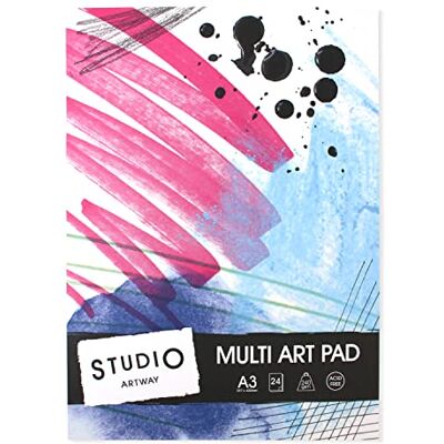 Artway Studio Bloc de papier pour supports mixtes A3 Idéal pour les applications multimédia Papier 240 g/m² 48 côtés/24 feuilles Artway Studio Bloc de papier pour supports mixtes A3 Idéal pour les applications multimédia Papier 240 g/m² 48 côtés/24 feuilles