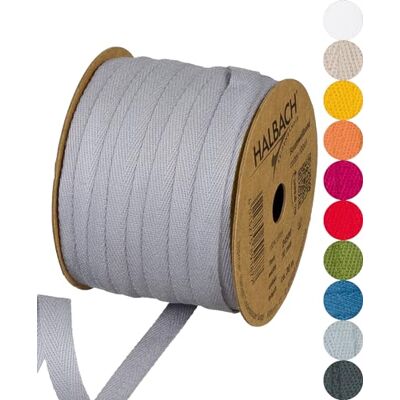 Halbach Ruban en coton gris 10 mm x 30 m Ruban tissé 100 % coton au mètre pour travaux manuels, décoration et couture Halbach Ruban en coton gris 10 mm x 30 m Ruban tissé 100 % coton au mètre pour travaux manuels, décoration et couture