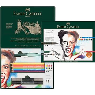 Faber-Castell Discovery Set Albrecht Durer Kit d'art soluble dans l'eau 12 pièces Fournitures d'artiste, crayons de couleur aquarelle, marqueurs aquarelle, pinceau à eau, kit d'artiste pour la Faber-Castell Discovery Set Albrecht Durer Kit d'art soluble dans l'eau 12 pièces Fournitures d'artiste, crayons de couleur aquarelle, marqueurs aquarelle, pinceau à eau, kit d'artiste pour la