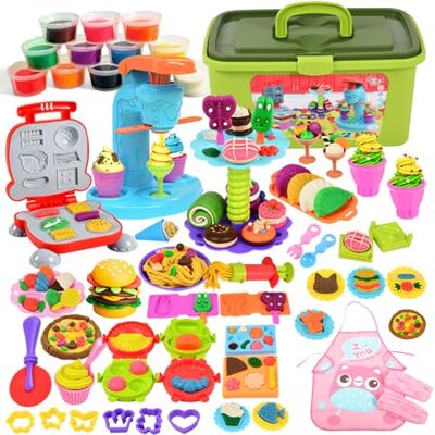 TOSUTO Kit de 65 pièces à modeler pour enfants : machine à pâtes avec hamburgers et crème glacée, avec accessoires et 12 boîtes de pâte à modeler, cadeau jouet pour filles et garçons de 2 à 10 ans TOSUTO Kit de 65 pièces à modeler pour enfants : machine à pâtes avec hamburgers et crème glacée, avec accessoires et 12 boîtes de pâte à modeler, cadeau jouet pour filles et garçons de 2 à 10 ans